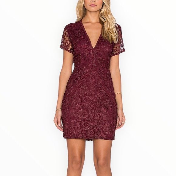 Wayf Lace Mini Dress in Burgundy Back Cutout Short Sleeves size XS Revolve - Picture 1 of 13